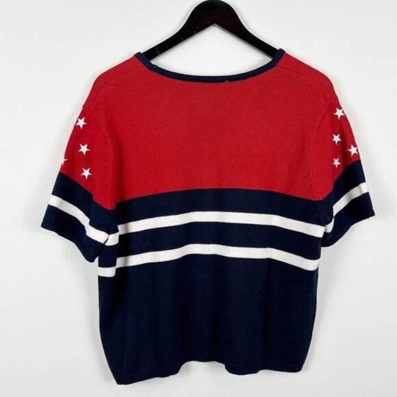 Vintage Norton Studio American Flag Patriotic Printed Short Sleeve Sweater Large - Picture 5 of 5